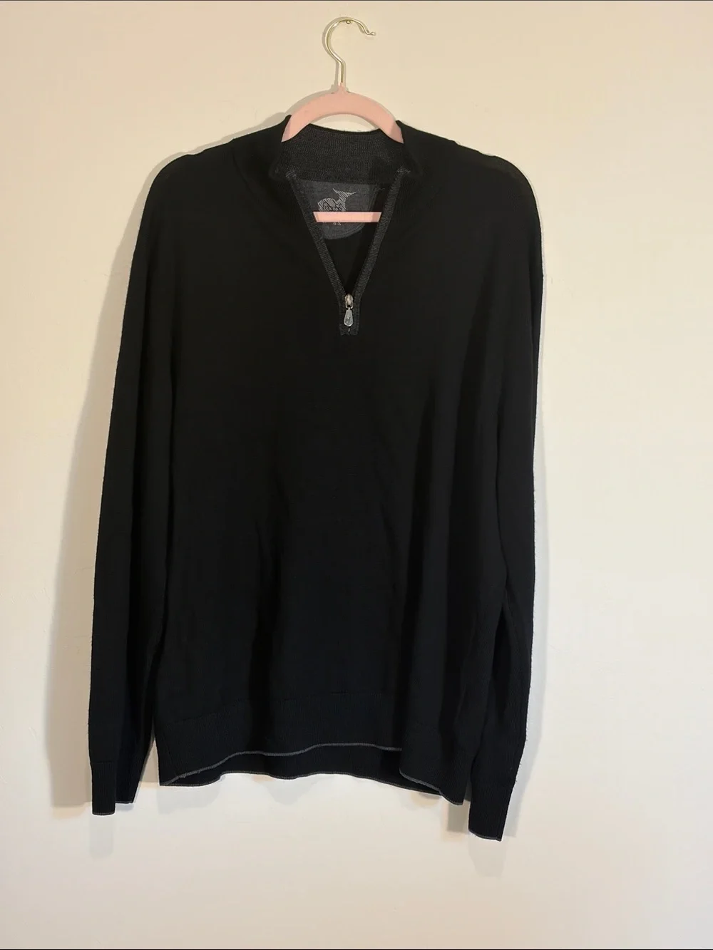 Raffi Men's Black Half-Zip Sweater 100% merino wool XL